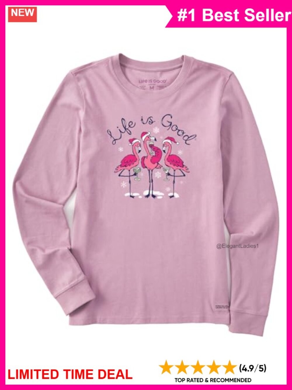 Life is Good Flamingo Holiday Cocktails Cotton Tee Short Sleeve Graphic T-Shirt